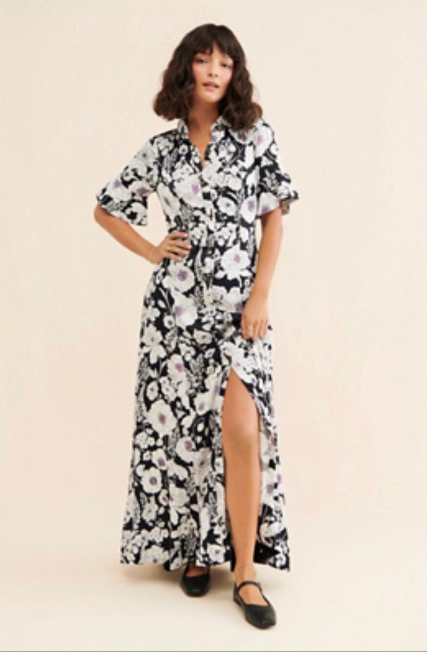 Maeve Anthropologie Short Sleeve Black and White Button Down Dress Size Medium